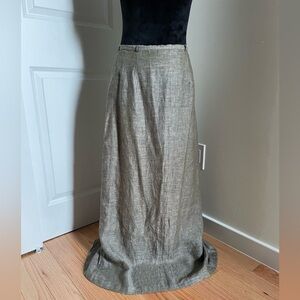 Jake*s Olive Green Linen High Waisted Lagenlook Maxi Skirt Belt Loops EUC 38/8